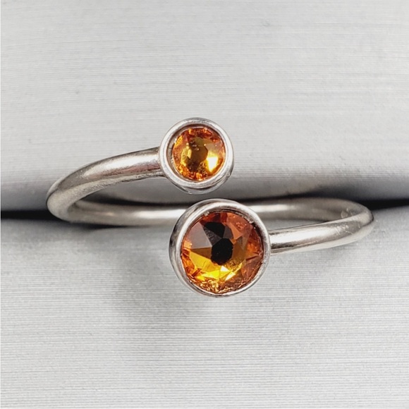 Round Topaz Simulant 925 Sterling Silver November Birthstone Open Ring - Picture 1 of 7